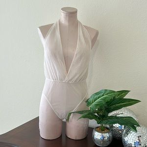 Victoria secret White mesh pleated lingerie onsie one piece